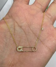 1Ct Round Cut Lab-Created Diamond Safety Pin Pendant 14k Yellow Gold Plated - £124.94 GBP