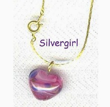 Pink Blue Marbled Heart Necklace Electroplate Gold Plate Chain - £9.65 GBP