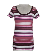 Pink and White Striped Tee Shirt Size Small - £19.46 GBP