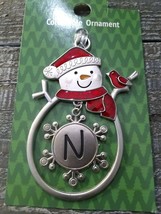 Christmas Snowman Rare Monogrammed &quot;N&quot; Collectable Silver Ornament Ganz New - $29.65