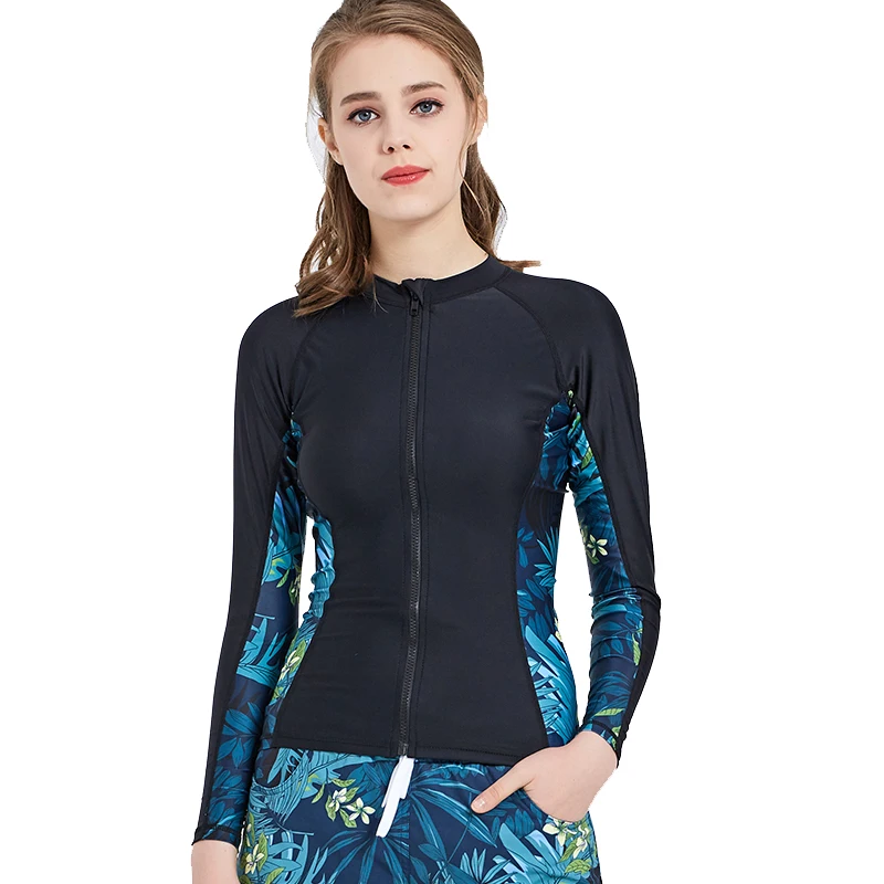 Sporting New Women&#39;s Swimming Shirt Wetsuit Front Zip Long Sleeve Swimwear Anti- - £35.97 GBP