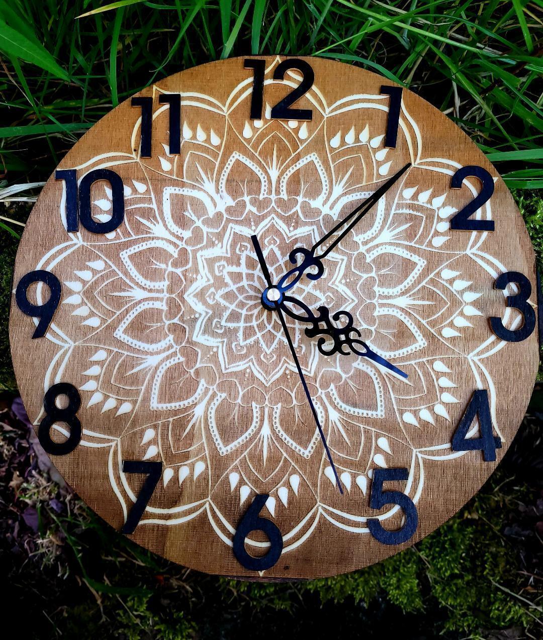 Primary image for Handmade Engraved Wooden Mandala Wall Clock Yoga Pagan Relax Art Boho