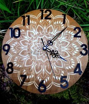 Handmade Engraved Wooden Mandala Wall Clock Yoga Pagan Relax Art Boho - £30.50 GBP