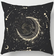 Throw Pillow Cover Sun And Moon Bohemian Style Astrological Space Black 17.7&quot; S4 - £7.15 GBP