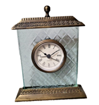Gorgeous Cut Crystal Square Shelf  Clock W Ornate Metal Trim And Stand - £23.16 GBP