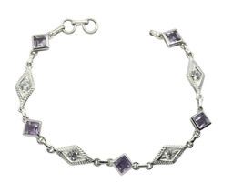 délicat Amethyst 925 Solid Sterling Silver Purple Bracelet fabriqué à la... - £23.41 GBP