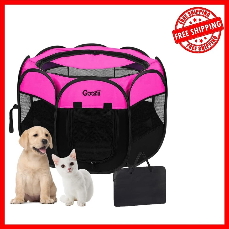 Durable Outdoor/Indoor Dog Playpen with Mesh Panels - 29&quot; Pink Portable ... - $33.65