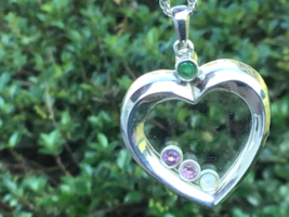 Sterling  Floating Gemstone Heart Pendant 19 1/2” Ster. Rope Chain Signed LENOX - £50.67 GBP