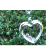 Sterling  Floating Gemstone Heart Pendant 19 1/2” Ster. Rope Chain Signe... - £50.79 GBP