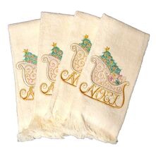 Vintage Lot Of 3 Christmas Hand Towels Dishcloths Holiday NOEL Sleigh Tr... - $10.95