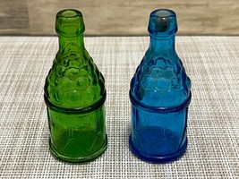Grape Drum Bitters - Wheaton Glass Bottle Pair - 3.25&quot; Green &amp; Blue - £8.40 GBP