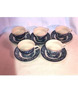 Five Liberty Blue Cups And Saucers Old North Church With Paul Revere Mint - $71.99