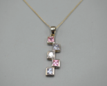 Square Rhinestone Drop Pendant Necklace Sterling Silver 925 MHJ 3.8g 9.2... - $38.69