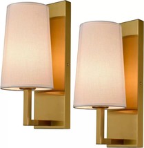 Gold Wall Sconce Set of 2 Mid-Century Modern Fabric Shade Sconces Wall L... - $14.50