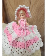 Handmade Crochet Bed Doll. Pink And White  Eyes Open And Closes  9&quot;  Vin... - $36.29 CAD
