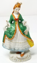 Victorian Woman Basket of Flowers Green Dress Figurine Japanese Handmade - £9.80 GBP