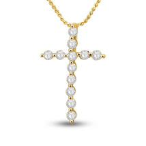 14kt Yellow Gold Womens Round Diamond Cross Pendant 1/2 Cttw - £514.95 GBP