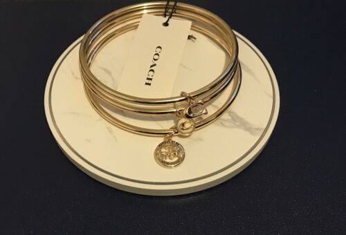 COACH •Gold• Horse and Carriage Bangle Set  3 Bracelets w Charms New w Tags - $79.00