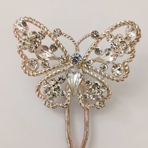 Butterfly Rhinestone Hair Pin Silver Tone Bridal Wedding Prom Sparkly Blingy Vtg - £6.95 GBP