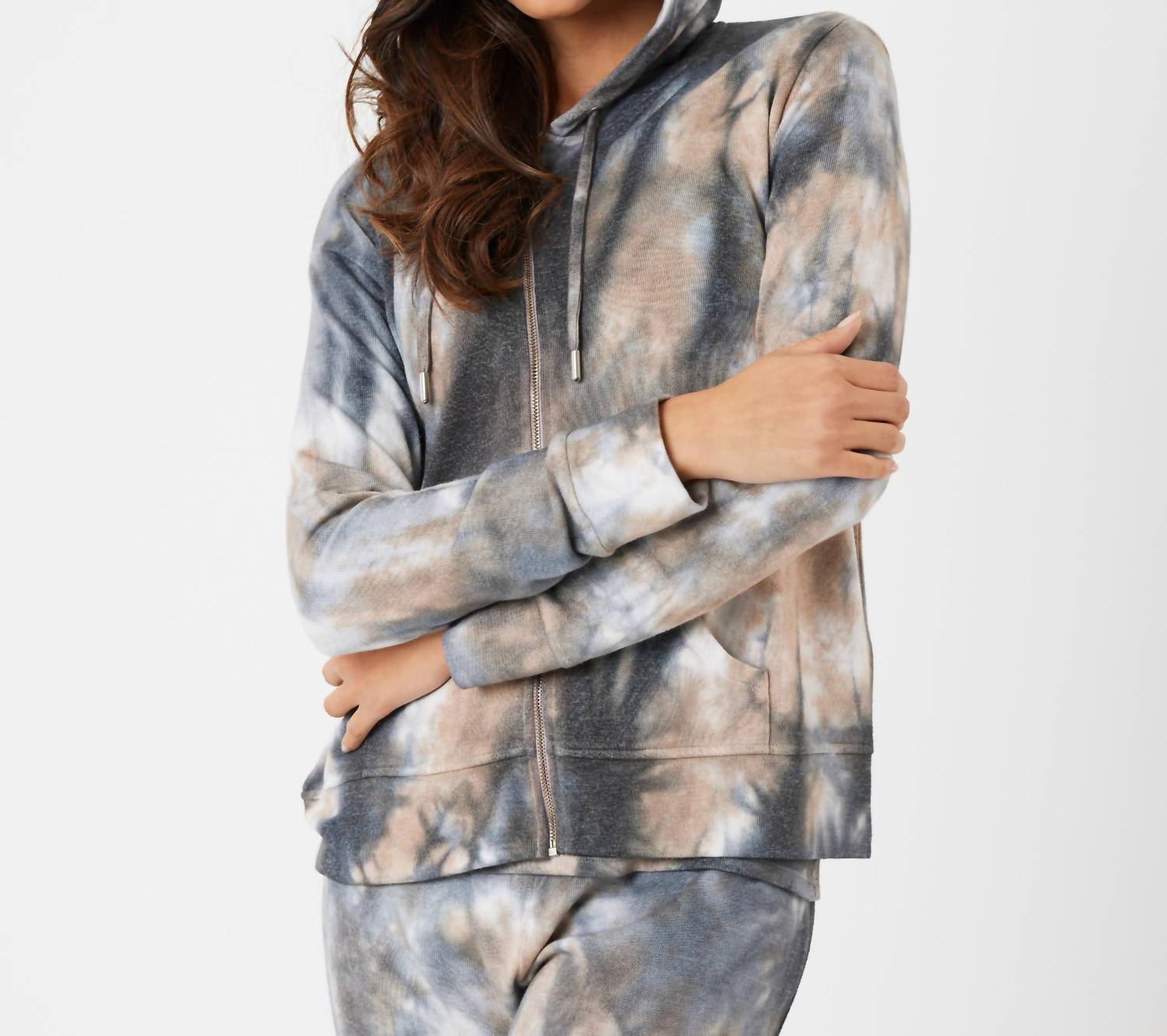 French Kyss marble wash zip hoodie in Marble