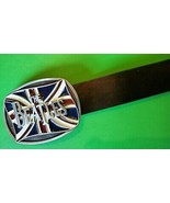 THE BEATLES Epoxy PHOTO MUSIC BELT BUCKLE&amp; Black Bonded Leather Belt (28... - $40.63 CAD