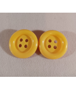 Yellow Button Earrings Pierced 1 1/2&quot; Plastic Retro 1980s Look Large Lig... - $12.89 CAD