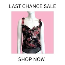 Lulus Keep Blooming Floral Mesh Bodysuit Black Pink Sleeveless Size Medium NEW - £7.96 GBP