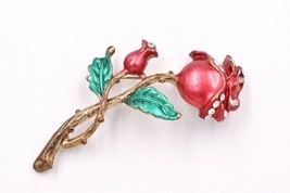 Vintage Rose Bud Flower Figural Rhinestone Enameled Brooch Pin - £15.45 GBP