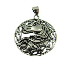 Handcrafted Solid 925 Sterling Silver Round Celtic Knot Horse Head/Bust Pendant - £21.33 GBP