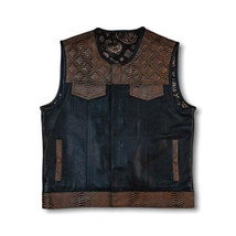 Leather Vest Mens Hunt Club Brown Wax Diamond Quilted Black Paisley Leather Bike - £55.13 GBP+
