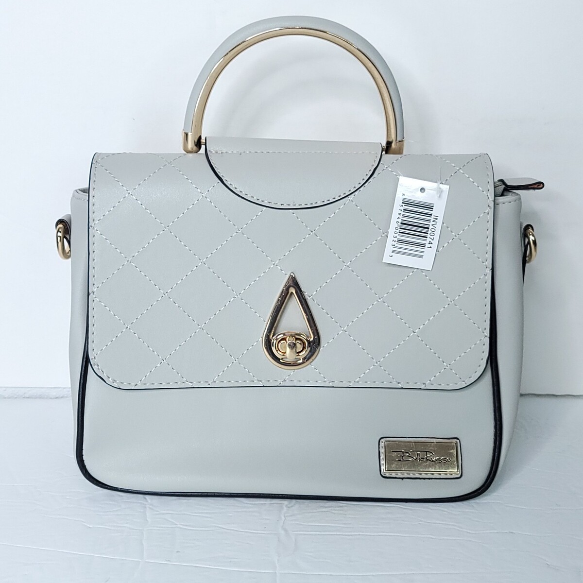 Bella Russo Quilted Faux Leather Handbag Purse Gold Accents New With Tags - $35.63