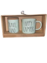 Rae Dunn Coin Bank Camping Mug Set Travel Fund Happy Camper Green Artisan - $18.78