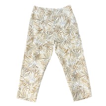Allison Taylor 100% Linen High Rise Tan White Tropical Leaf Palm Capri P... - $478.07 MXN