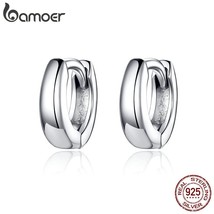 BAMOER New 925 Silver Polishing Tiny Circle Hoop Earrings for Women and Men Kore - £15.81 GBP