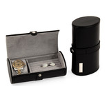 Bey Berk Black Leather Watch &amp; Cufflink Travel Case with Snap Closure - $71.95