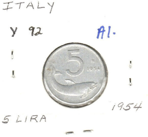Primary image for Italy 5 Lire, 1954 Aluminum, KM 92