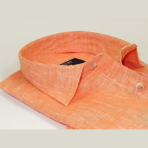 Men's Ciazzo Turkey 100% Linen Breathable Shirt Short Sleeves #Linen 66 Orange image 3
