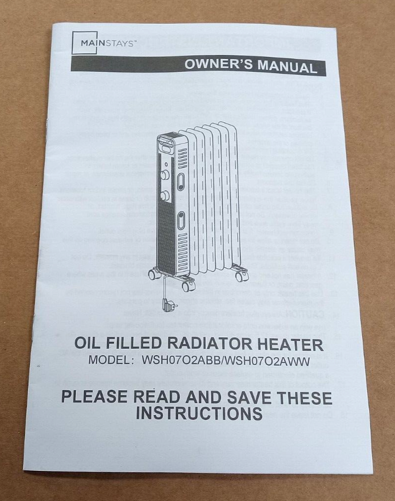 Instruction Manual for Mainstays Oil Filled Radiator Heater WSH07O2ABB/AWW - $6.97