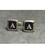 Vintage Gilt Cufflinks Monogram A Enamel Black Pat. 1444883 Mid Century - $103.77 CAD