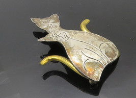 MEXICO 925 Sterling Silver - Vintage Two Tone Sitting Cats Brooch Pin - BP3657 - £50.95 GBP