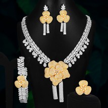 Nigerian Women Bridal Fashion Dubai Wedding 4PCS Luxury Cubic Zirconia Flower St - £105.93 GBP