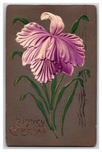 Merry Christmas Purple Orchid High Relief Embossed Airbrushed DB Postcar... - $4.90