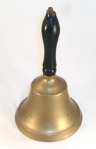 Vintage Large Brass Hand Bell With Iron Ball Clapper &amp; Metal Capped Wood... - £60.23 GBP