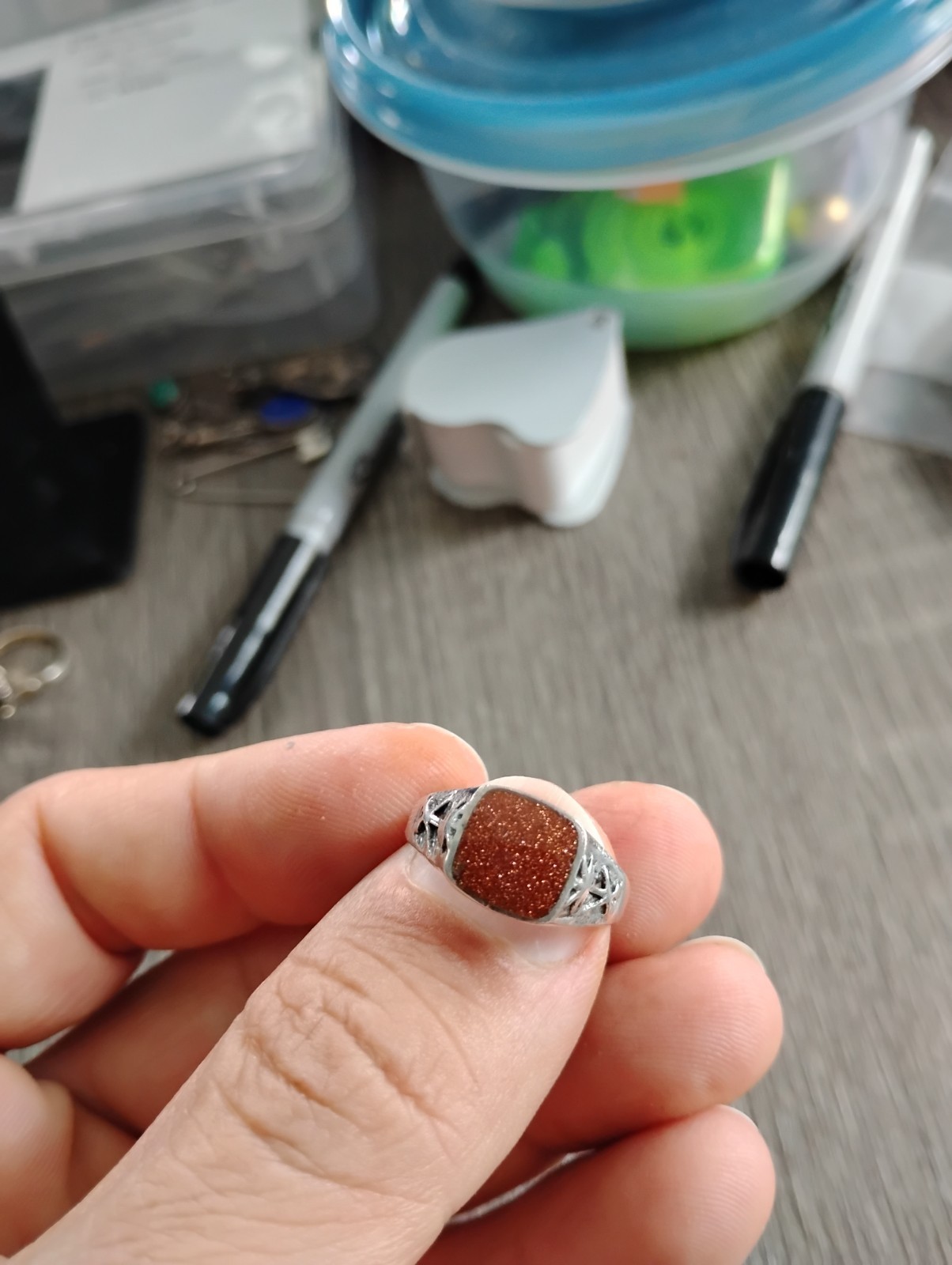 925 Sterling Silver Saudi Arabia Emblem Goldstone Ring SZ 9.5 Free Shipping Item image 9