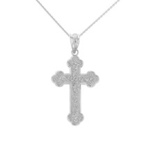 .925 Sterling Silver Greek Orthodox Floral Rose Cross Pendant Necklace - £24.60 GBP+