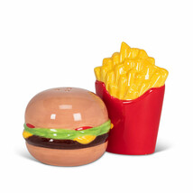 Burger Fries Salt Pepper Shakers Set Ceramic 3.5&quot; High Fast Food Table Red - £14.97 GBP