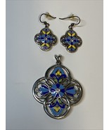 BRIGHTON Bella Limone Set Necklace Pendant Earrings Blue Yellow Lacquer ... - $44.52