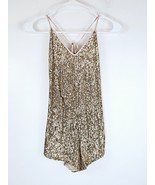 Victorias Secret Fairytale Gold Sequin Romper Lined Tie Open Back XS V Neck - $49.95