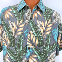 Island Republic Hawaiian Aloha XL Shirt Gray Floral Palm Leaves Tropical - £31.96 GBP