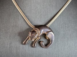 Womens Vintage Estate Sterling Silver Panther Pendant &amp; Necklace 17.7g E7521 - £93.41 GBP